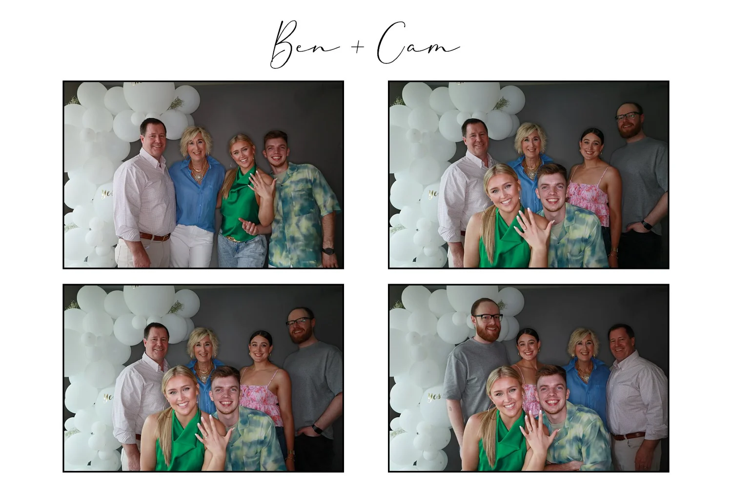 A family group photo strip from an engagement celebration