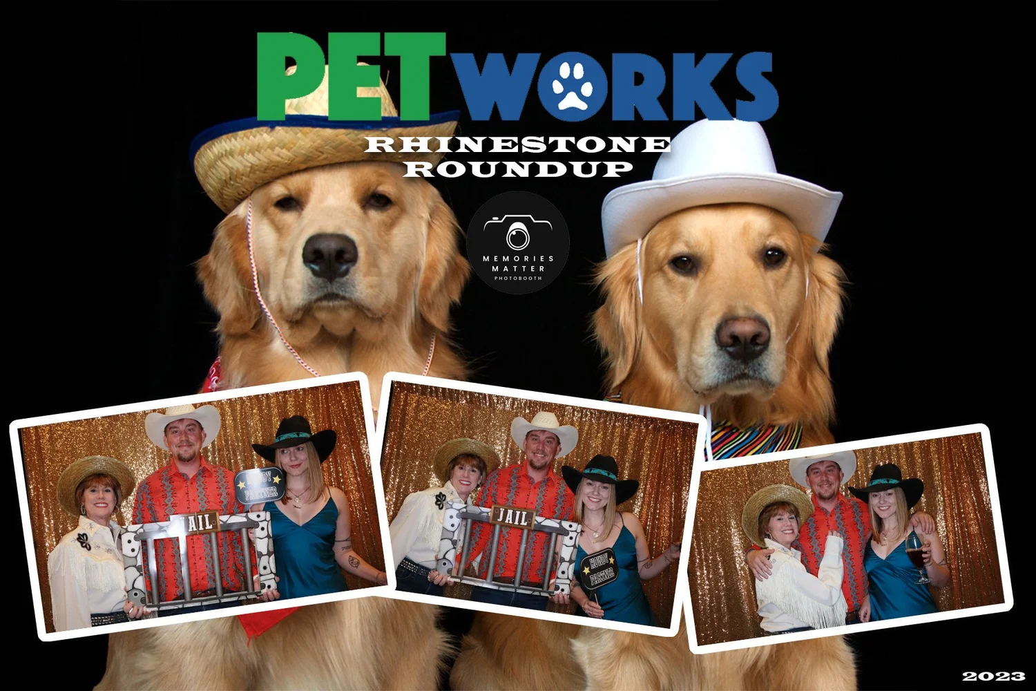 Guests in a fun jail-themed prop shot at a western-themed event